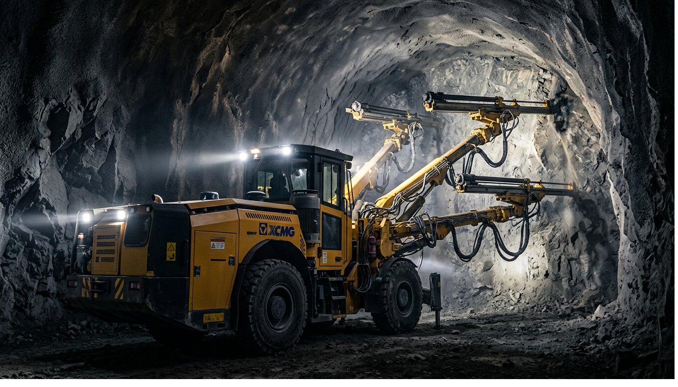 Jumbo perforador XCMG en túnel de mina